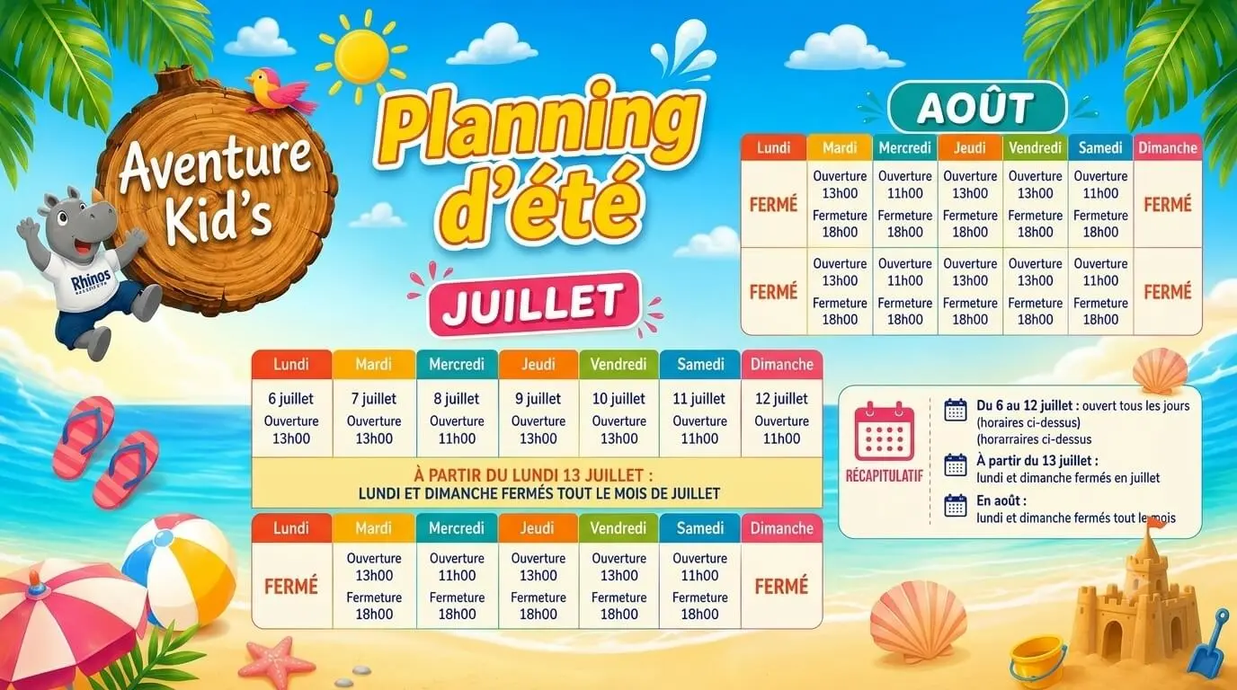 Horaires d'été - Aventure Kid's